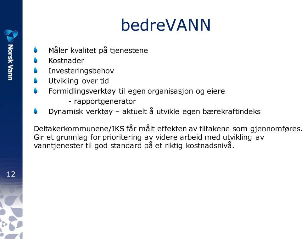 utvikle egen bærekraftindeks Deltakerkommunene/IKS får målt effekten av tiltakene som gjennomføres.