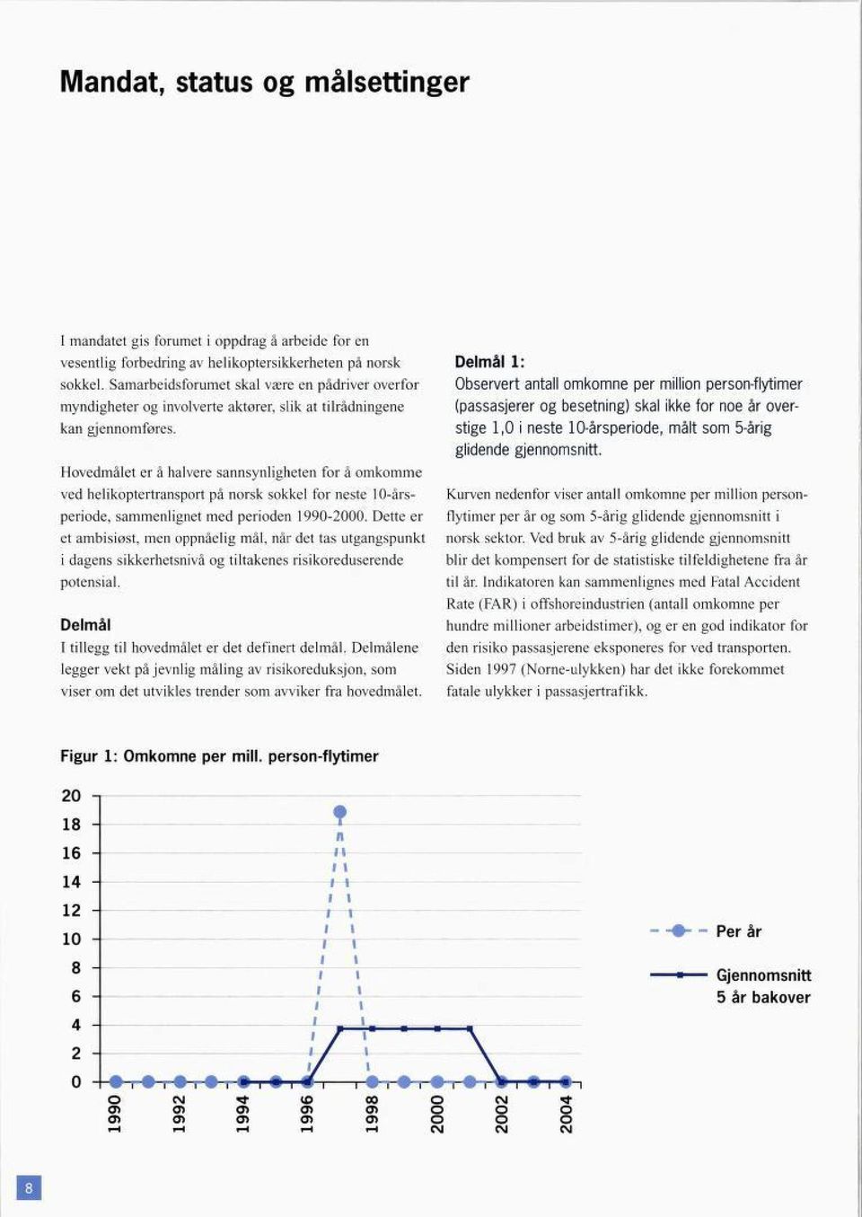 Hovedmålet er å halvere sannsynligheten for å omkomme ved helikoptertransport på norsk sokkel for neste 10-års periode, sammenlignet med perioden 1990-2000.