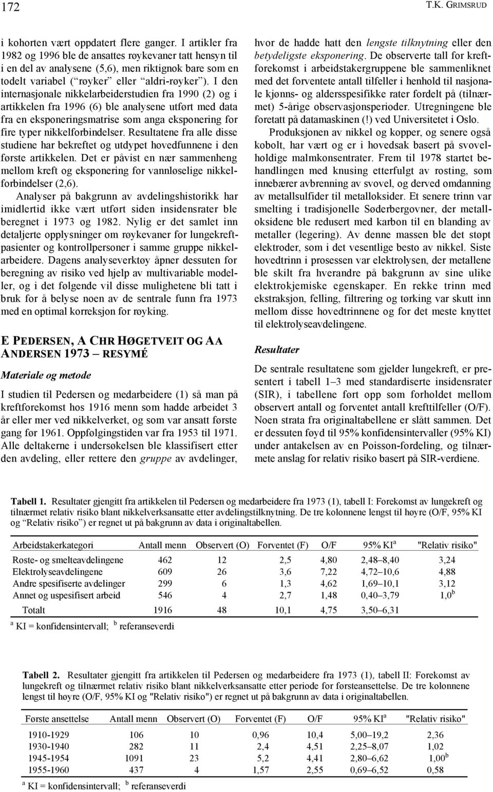 I den internasjonale nikkelarbeiderstudien fra 1990 (2) og i artikkelen fra 1996 (6) ble analysene utført med data fra en eksponeringsmatrise som anga eksponering for fire typer nikkelforbindelser.