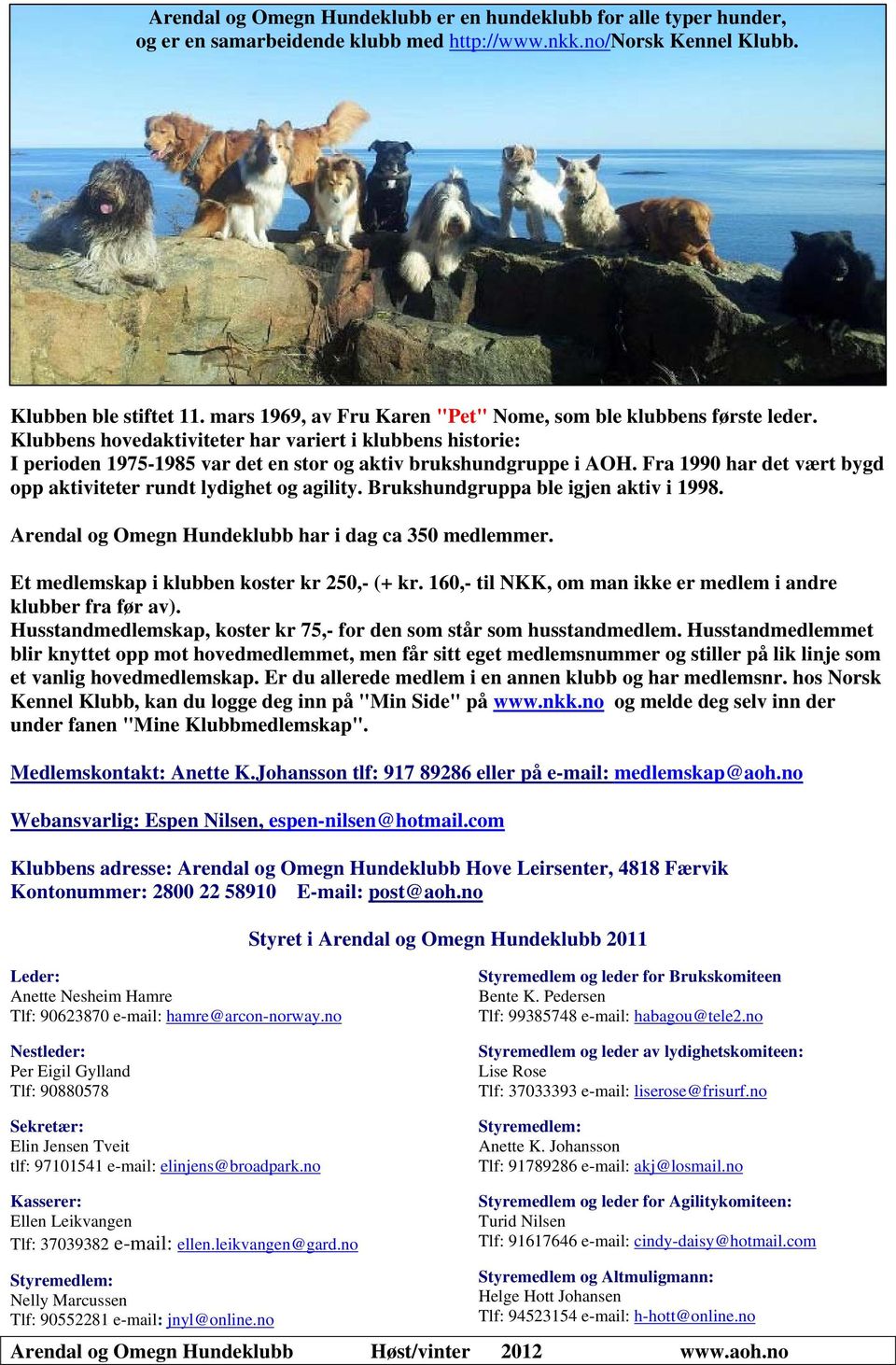 Fra 1990 har det vært bygd opp aktiviteter rundt lydighet og agility. Brukshundgruppa ble igjen aktiv i 1998. Arendal og Omegn Hundeklubb har i dag ca 350 medlemmer.