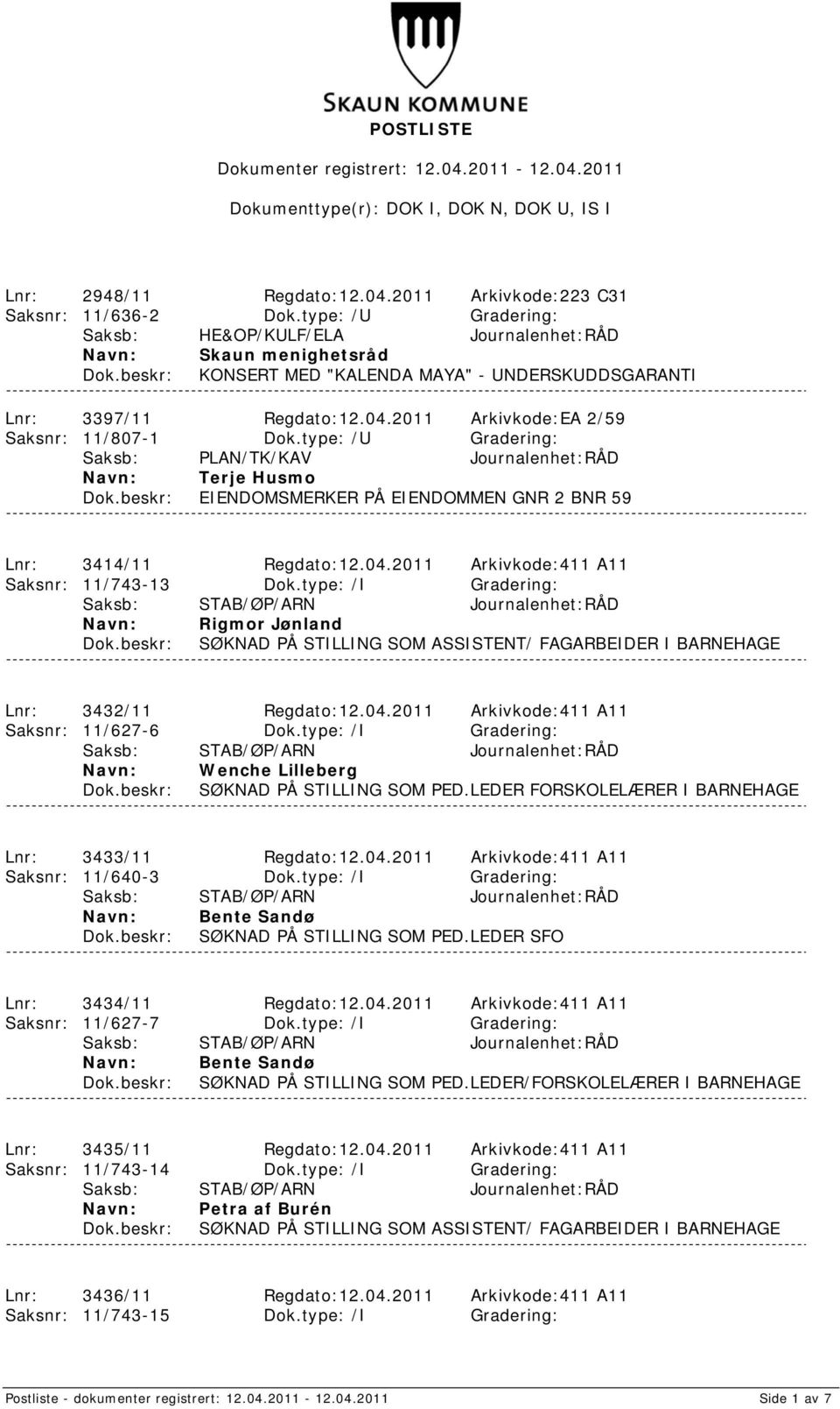 type: /U Gradering: Saksb: PLAN/TK/KAV Journalenhet:RÅD Terje Husmo EIENDOMSMERKER PÅ EIENDOMMEN GNR 2 BNR 59 Lnr: 3414/11 Regdato:12.04.2011 Arkivkode:411 A11 Saksnr: 11/743-13 Dok.
