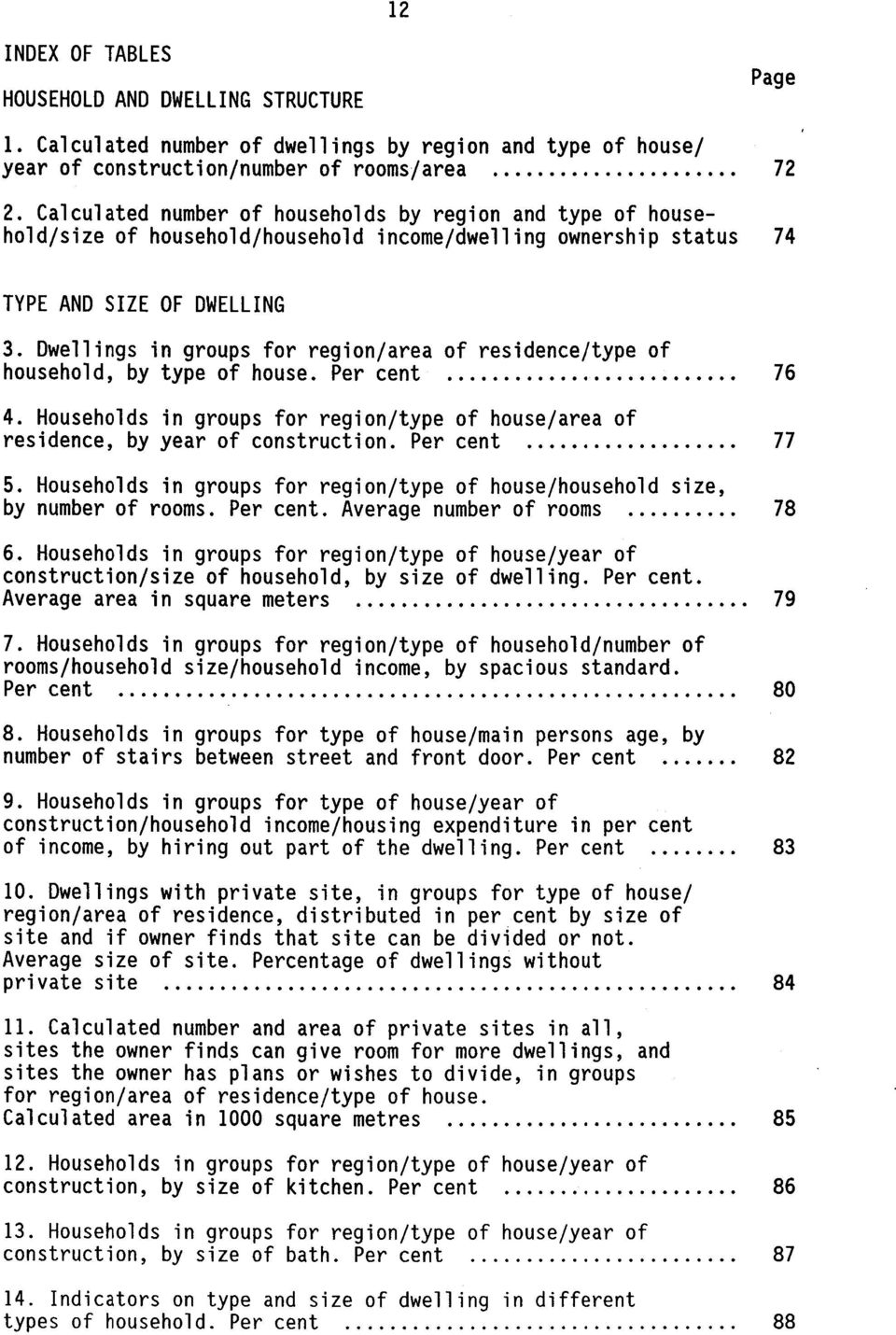 Dwellings in groups for region/area of residence/type of household, by type of house. Per cent..... 76... 4. Households in groups for region/type of house/area of residence, by year of construction.