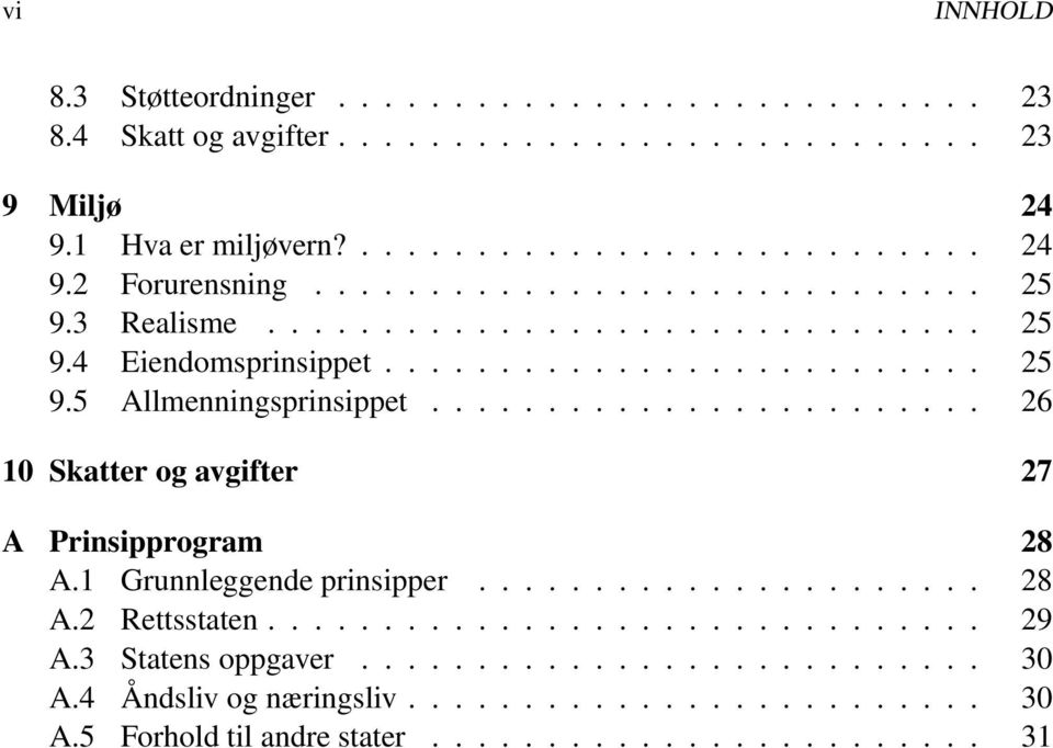 .... 26 10 Skatter og avgifter 27 A Prinsipprogram 28 A.1 Grunnleggendeprinsipper... 28 A.2 Rettsstaten.