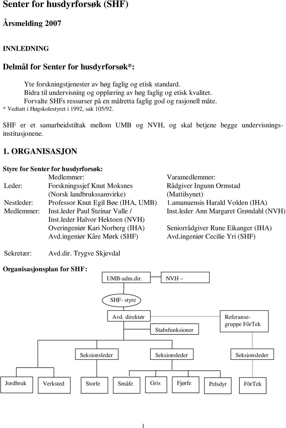 SHF er et samarbeidstiltak mellom UMB og NVH, og skal betjene begge undervisningsinstitusjonene. 1.