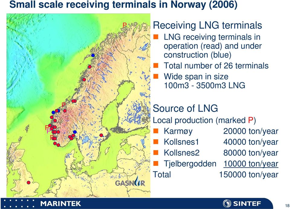 span in size 100m3-3500m3 LNG P P P Source of LNG Local production (marked P) Karmøy 20000