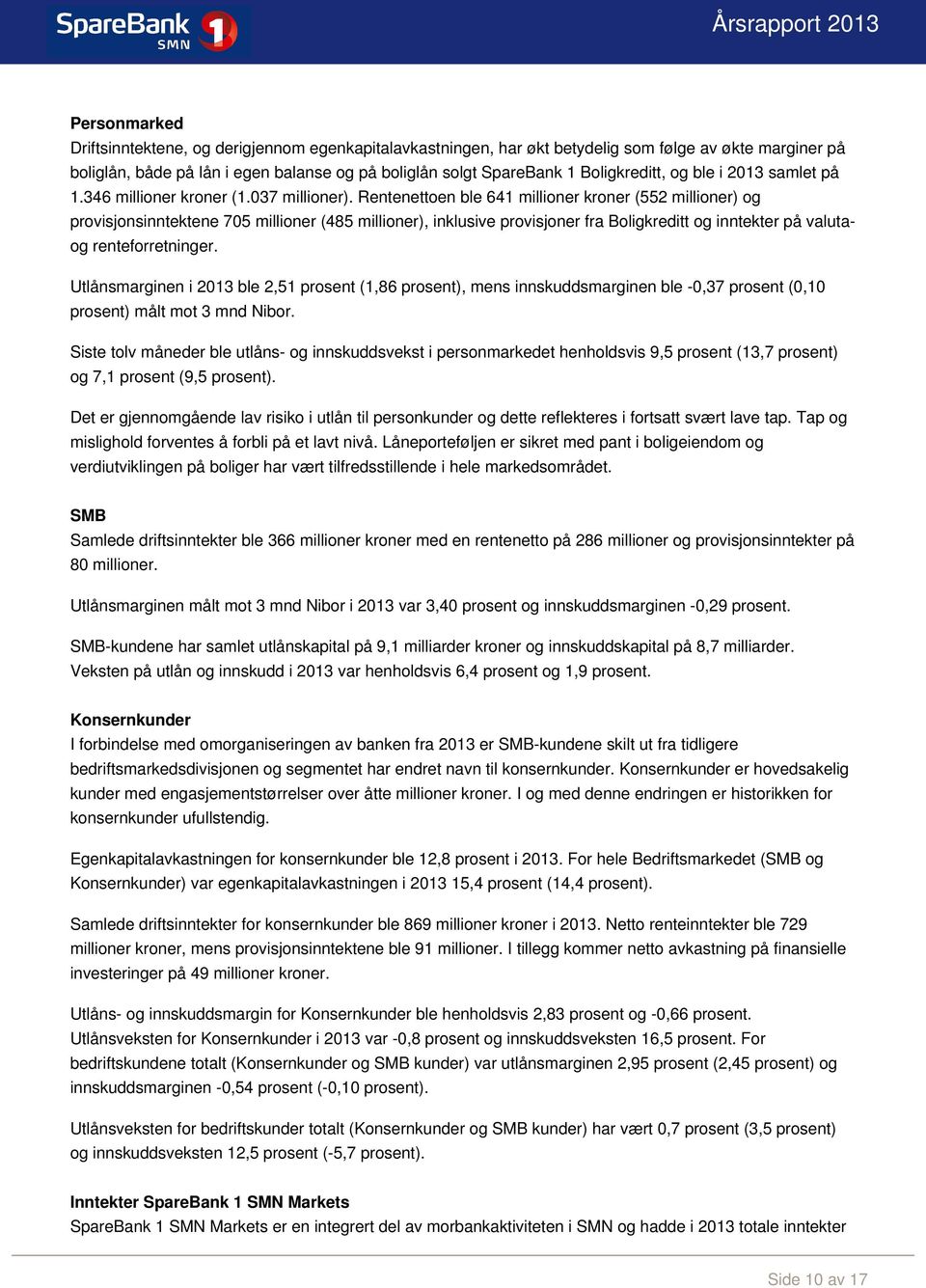 Rentenettoen ble 641 millioner kroner (552 millioner) og provisjonsinntektene 705 millioner (485 millioner), inklusive provisjoner fra Boligkreditt og inntekter på valutaog renteforretninger.