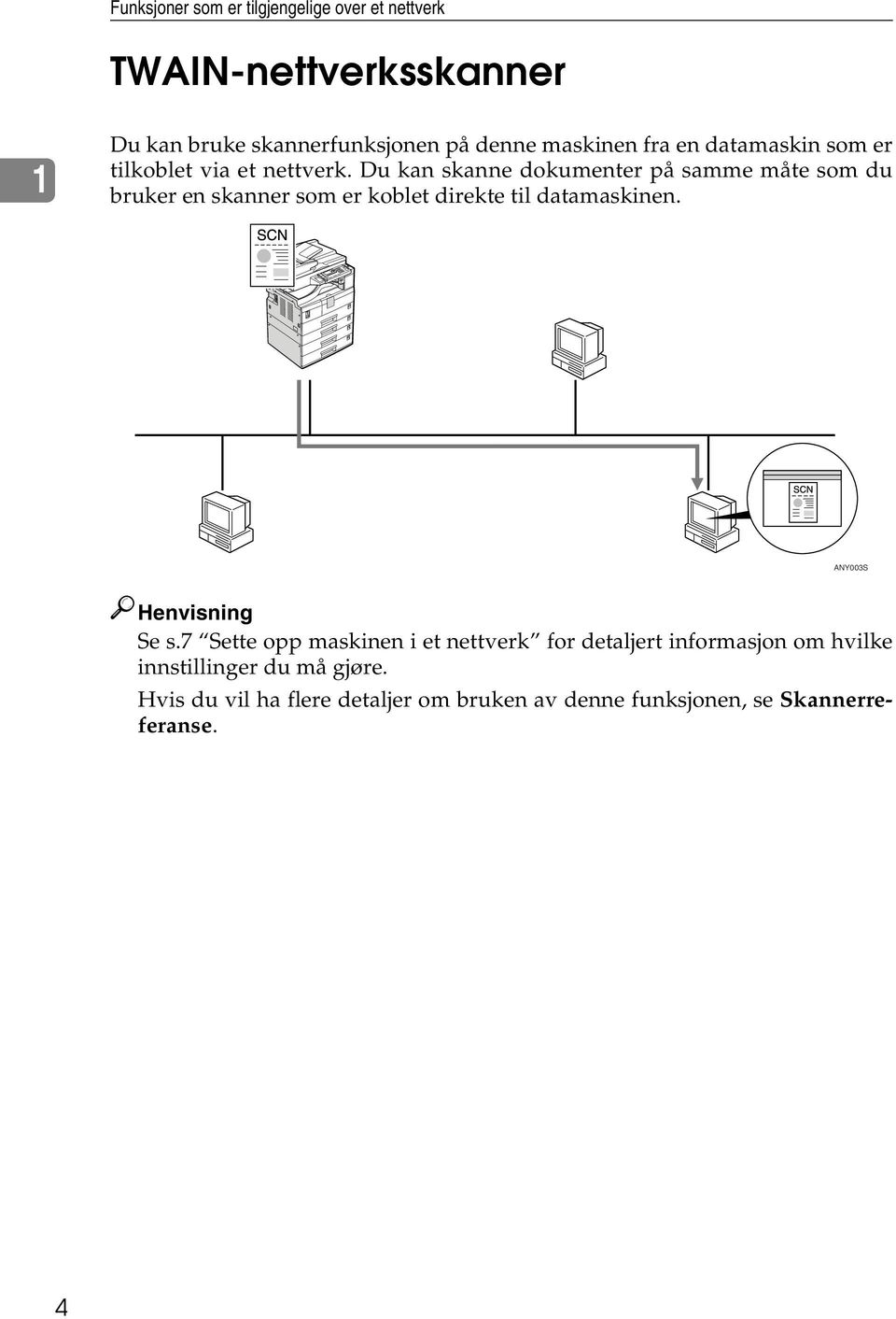 Du kan skanne dokumenter på samme måte som du bruker en skanner som er koblet direkte til datamaskinen.