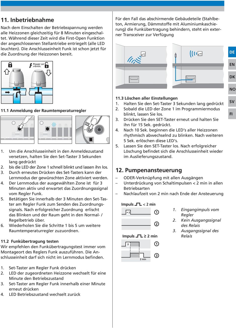 Für den Fall das abschirmende Gebäudeteile (Stahlbeton, Armierung, Dämmstoffe mit Aluminiumkaschierung) die Funkübertragung behindern, steht ein externer Transceiver zur Verfügung DE EN DK 11.