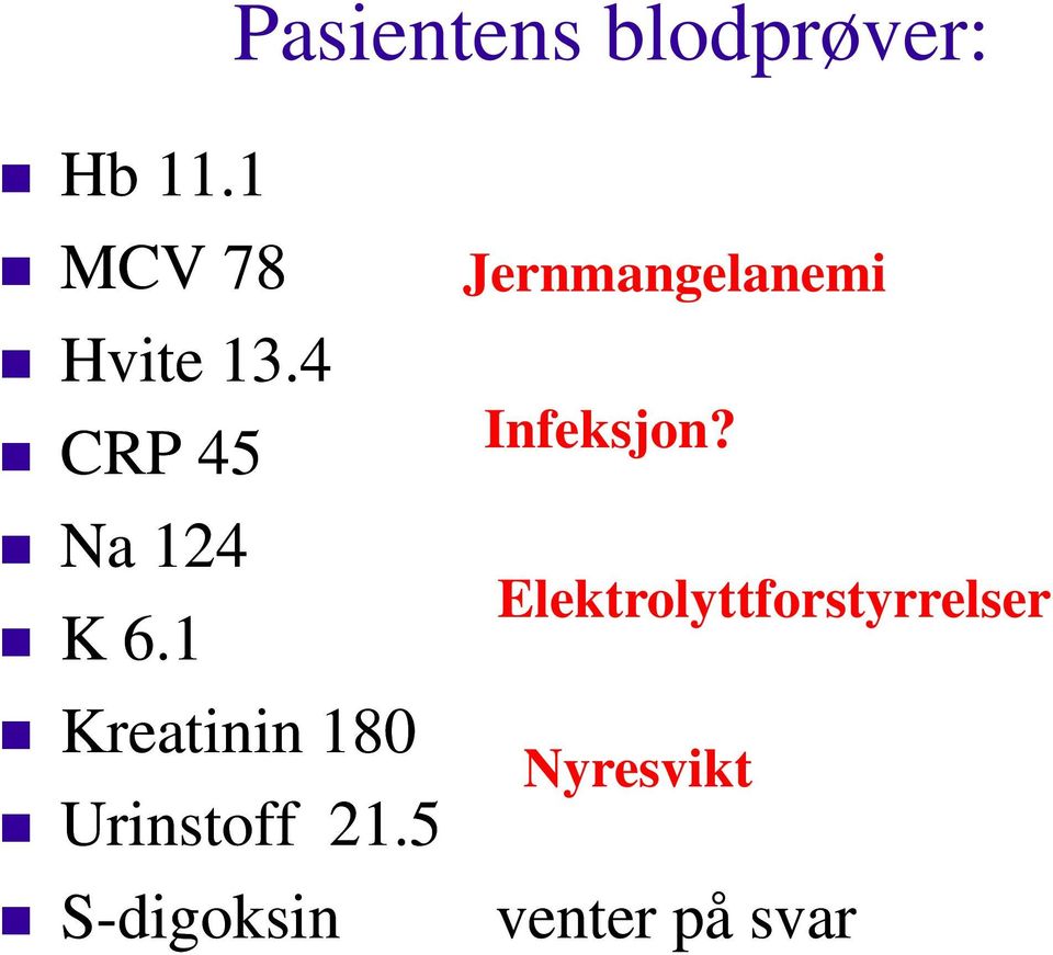 1 Kreatinin 180 Urinstoff 21.