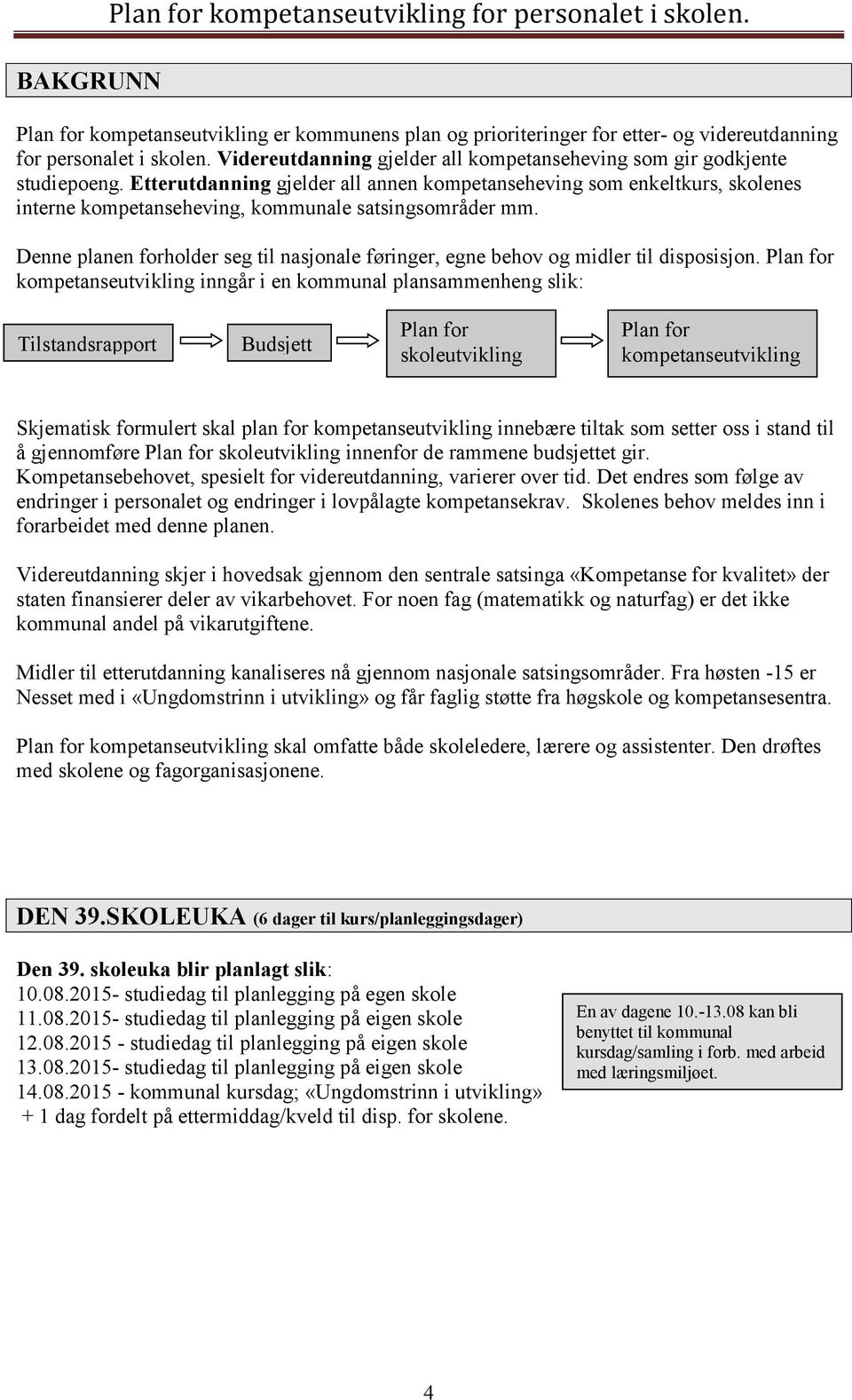 Etterutdanning gjelder all annen kompetanseheving som enkeltkurs, skolenes interne kompetanseheving, kommunale satsingsområder mm.