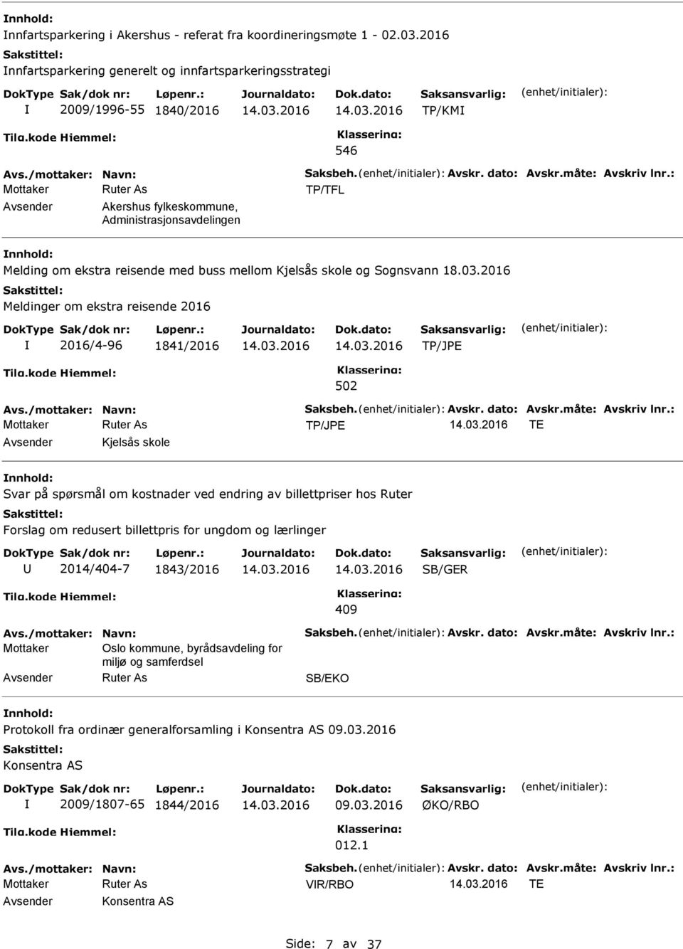 : TP/TFL Akershus fylkeskommune, Administrasjonsavdelingen Melding om ekstra reisende med buss mellom Kjelsås skole og Sognsvann Meldinger om ekstra reisende 2016 2016/4-96 1841/2016 Avs.