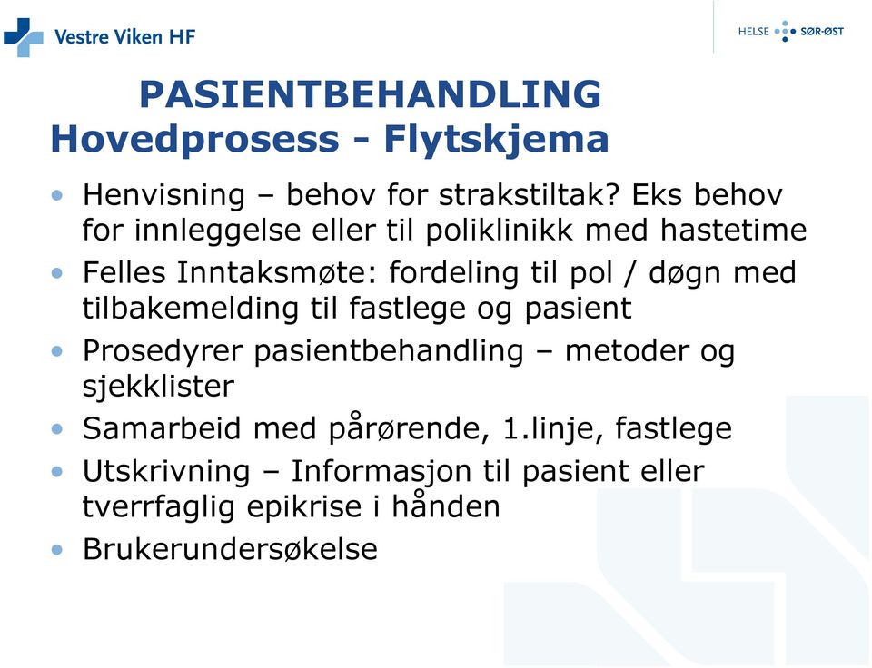 døgn med tilbakemelding til fastlege og pasient Prosedyrer pasientbehandling metoder og sjekklister