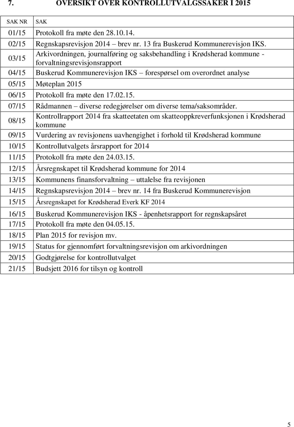 06/15 Protokoll fra møte den 17.02.15. 07/15 Rådmannen diverse redegjørelser om diverse tema/saksområder.