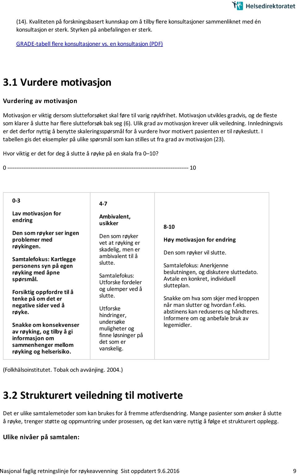 Motivasjon utvikles gradvis, og de fleste som klarer å slutte har flere slutteforsøk bak seg (6). Ulik grad av motivasjon krever ulik veiledning.