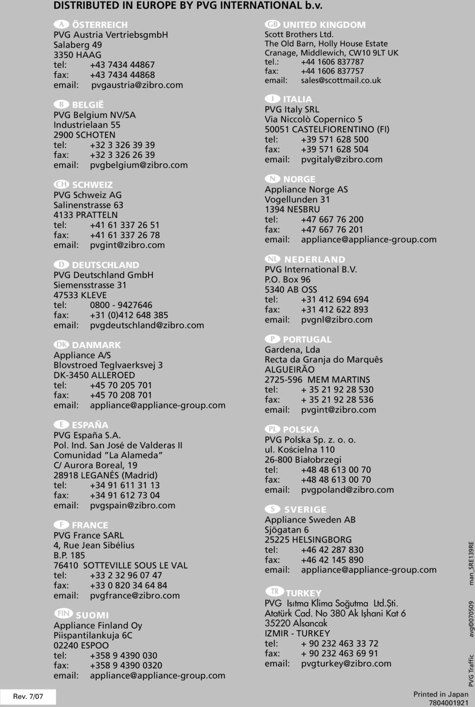 com q SCHWEIZ PVG Schweiz AG Salinenstrasse 6 4 PRATTELN tel: +4 6 7 6 5 fax: +4 6 7 6 78 email: pvgint@zibro.