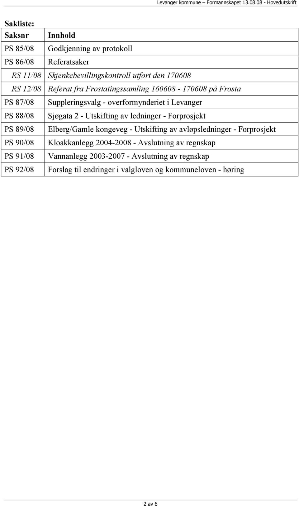 i Levanger Sjøgata 2 - Utskifting av ledninger - Forprosjekt Elberg/Gamle kongeveg - Utskifting av avløpsledninger - Forprosjekt Kloakkanlegg