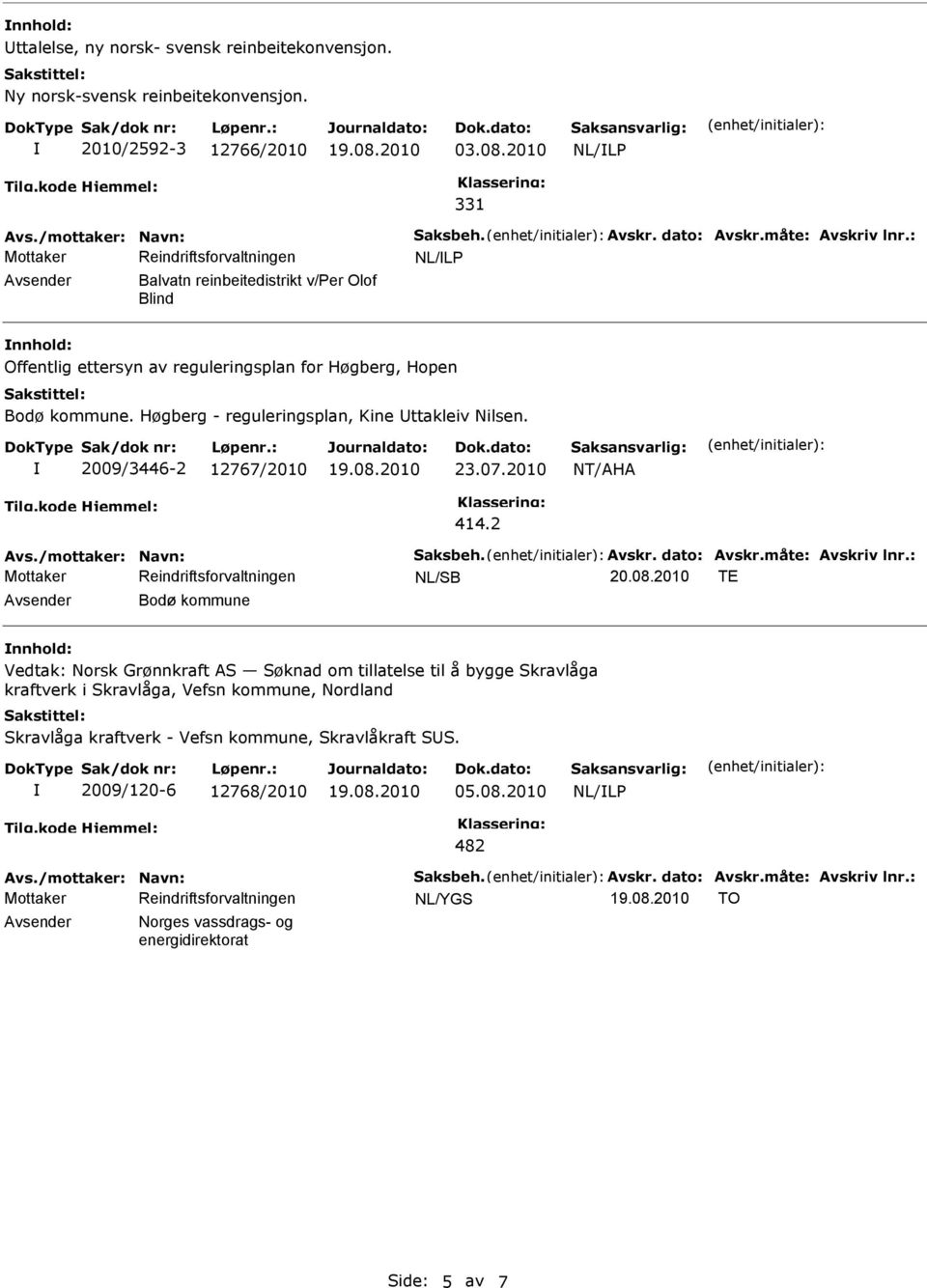 2010 NT/AHA Avs./mottaker: Navn: Saksbeh. Avskr. dato: Avskr.måte: Avskriv lnr.: 20.08.