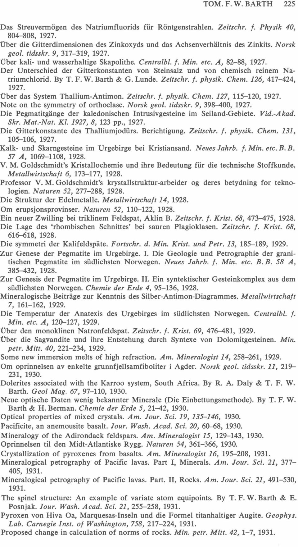 Der Unterschied der Gitterkonstanten von Steinsalz und von chemisch reinem Natriumchlorid. By T. F. W. Barth & G. Lunde. Zeitschr. f. physik. Chem. 126, 417-424, 1927.