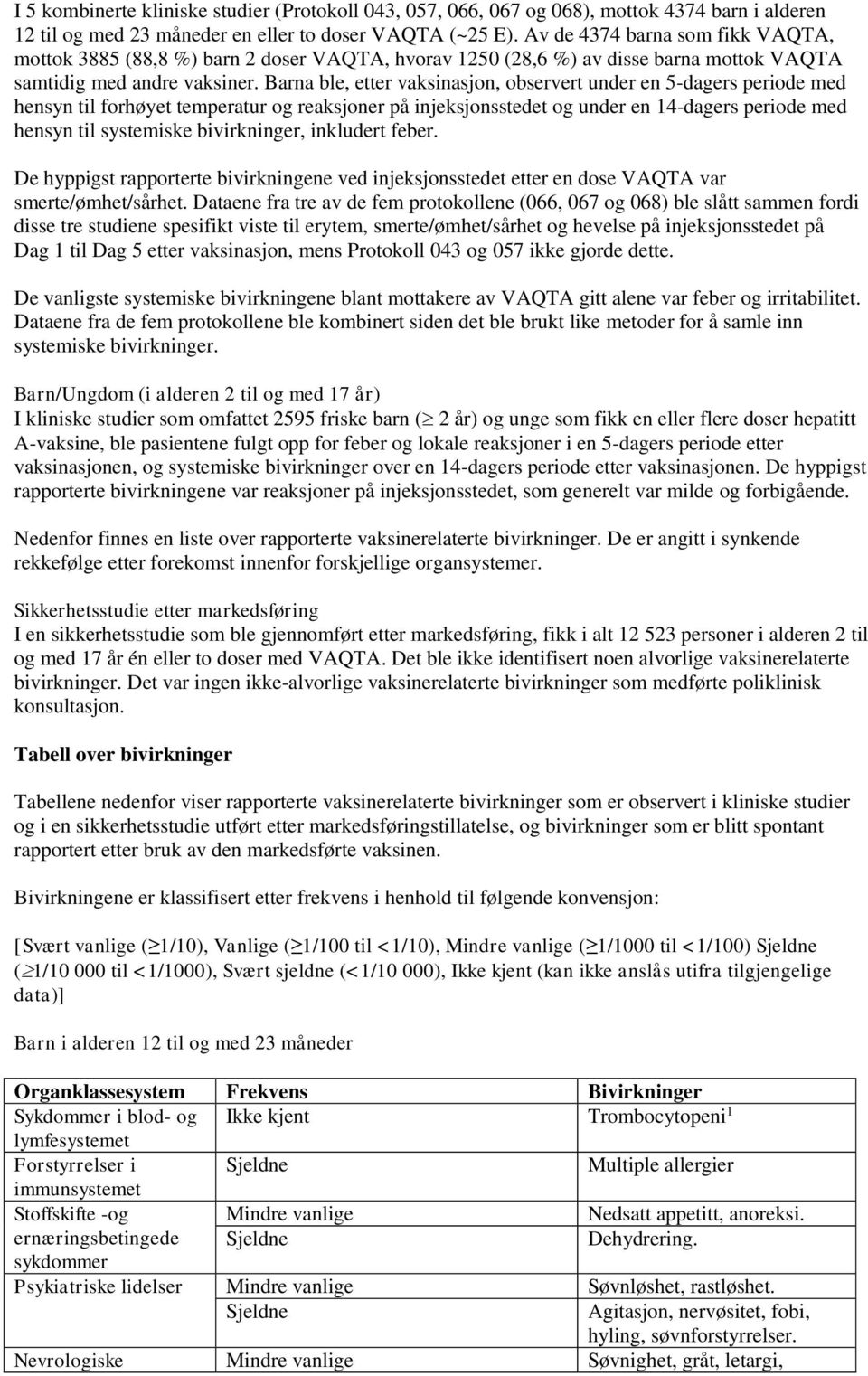 Barna ble, etter vaksinasjon, observert under en 5-dagers periode med hensyn til forhøyet temperatur og reaksjoner på injeksjonsstedet og under en 14-dagers periode med hensyn til systemiske