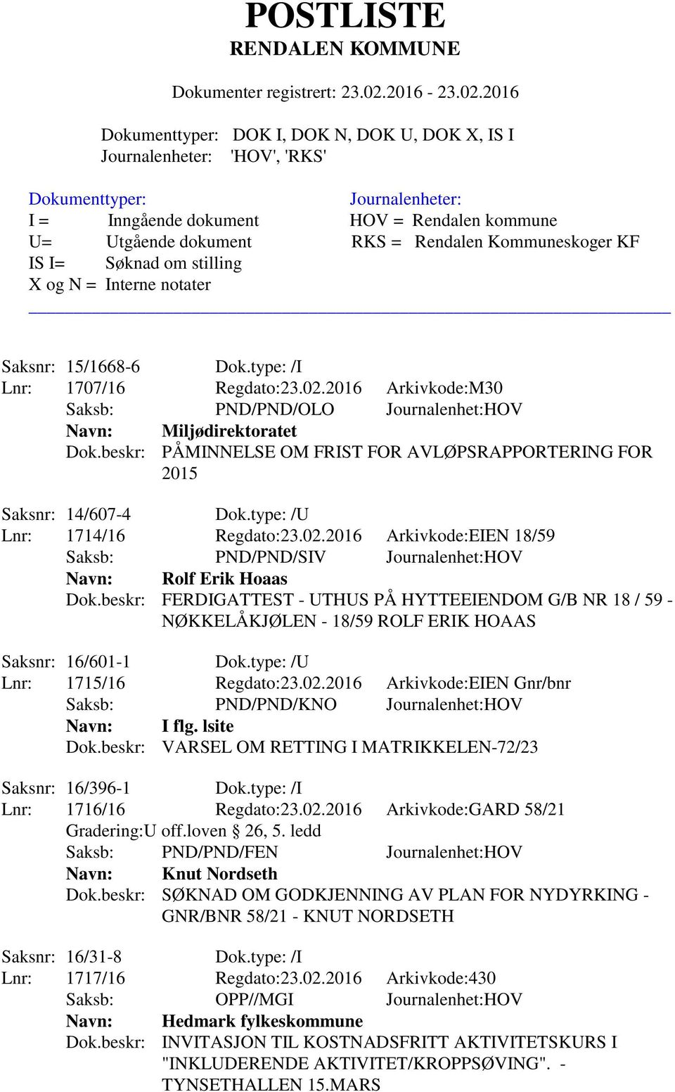 beskr: FERDIGATTEST - UTHUS PÅ HYTTEEIENDOM G/B NR 18 / 59 - NØKKELÅKJØLEN - 18/59 ROLF ERIK HOAAS Saksnr: 16/601-1 Dok.type: /U Lnr: 1715/16 Regdato:23.02.