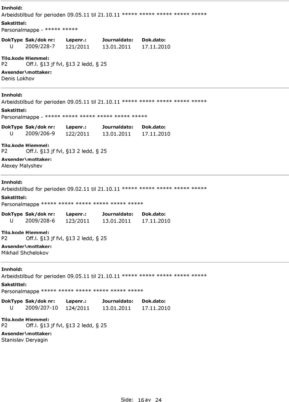 11 til 21.10.11 Personalmappe 2009/208-6 123/2011 17.11.2010 Mikhail Shchelokov Arbeidstilbud for perioden 09.05.