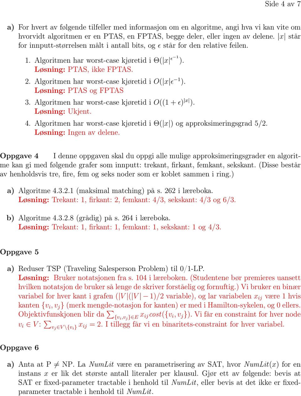 Algoritmen har worst-case kjøretid i O( x ɛ 1 ). Løsning: PTAS og FPTAS 3. Algoritmen har worst-case kjøretid i O((1 + ɛ) x ). Løsning: Ukjent. 4.