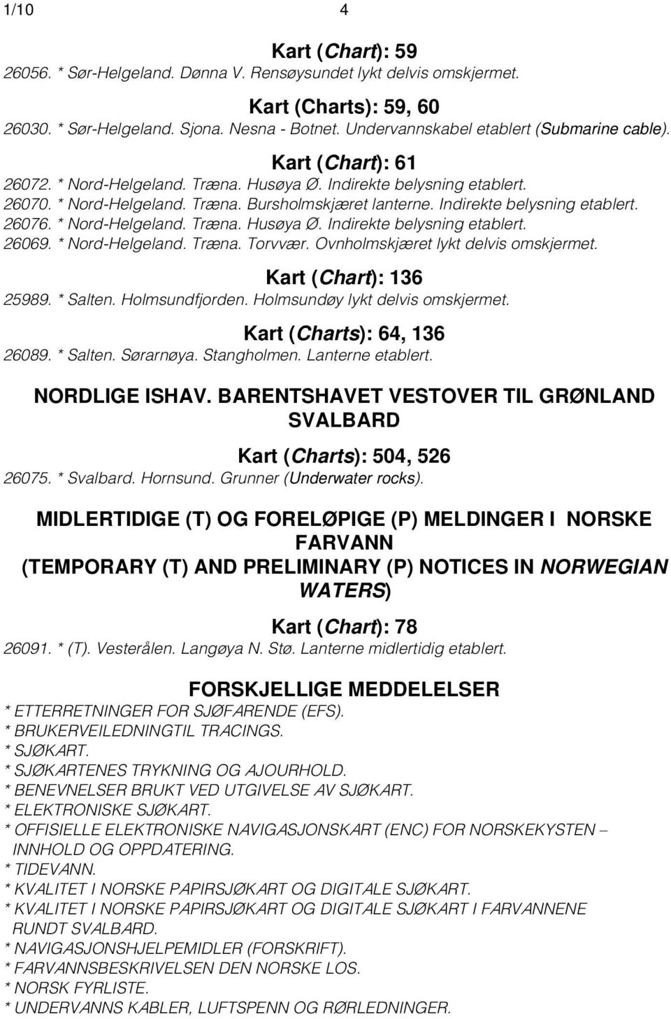 Indirekte belysning etablert. 26076. * Nord-Helgeland. Træna. Husøya Ø. Indirekte belysning etablert. 26069. * Nord-Helgeland. Træna. Torvvær. Ovnholmskjæret lykt delvis omskjermet.