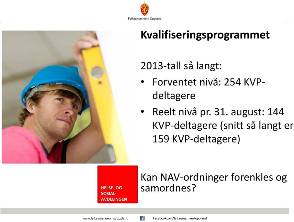 august: 144 KVP deltagere (snitt så langt er 159 KVP