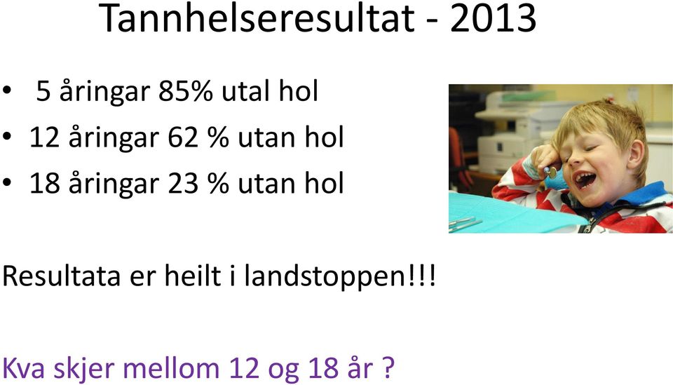 åringar 23 % utan hol Resultata er heilt