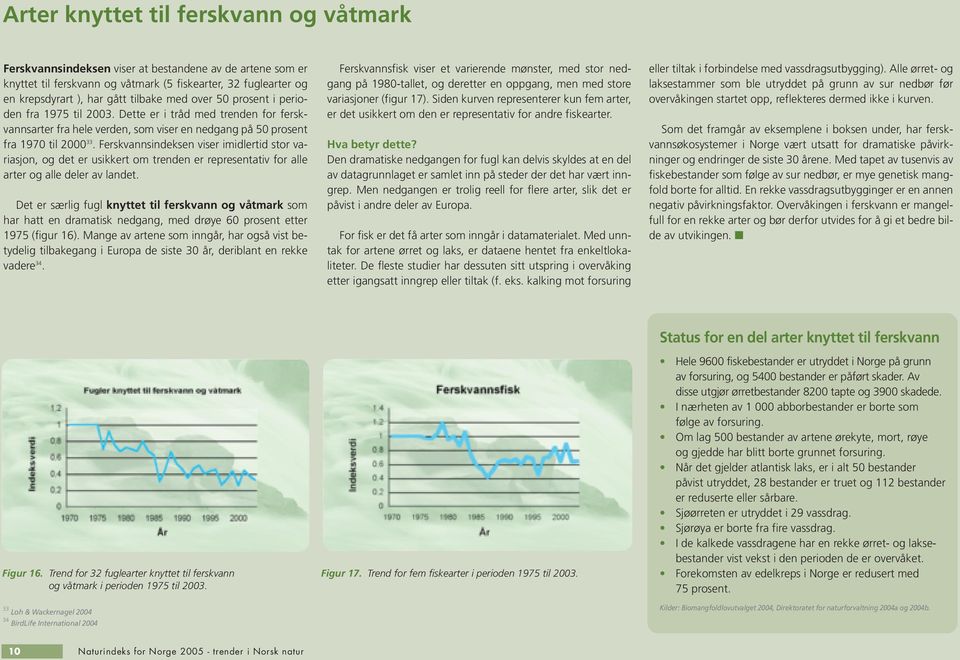 Ferskvannsindeksen viser imidlertid stor variasjon, og det er usikkert om trenden er representativ for alle arter og alle deler av landet.