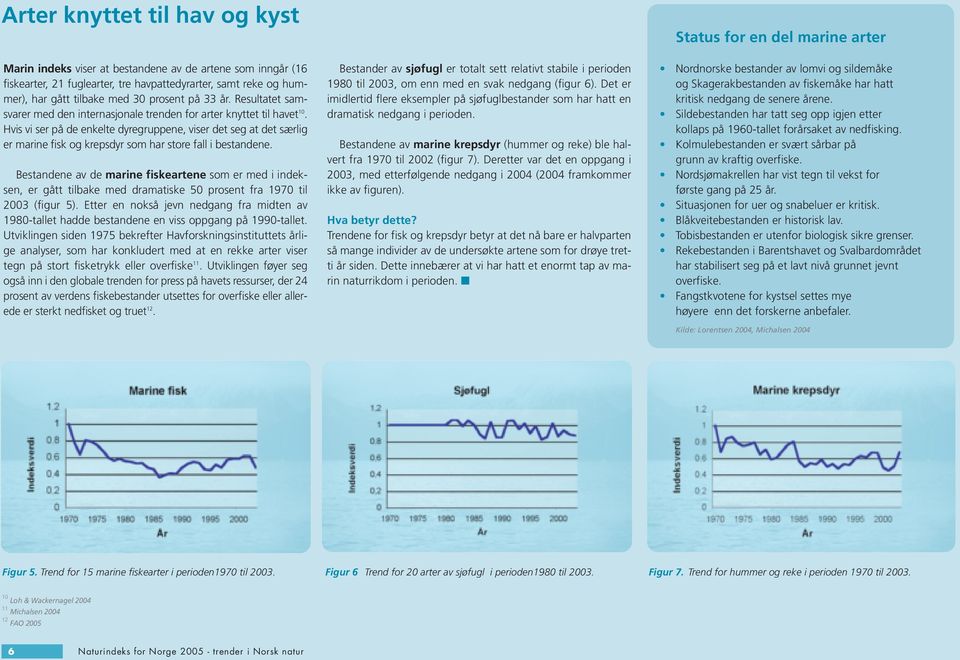 Hvis vi ser på de enkelte dyregruppene, viser det seg at det særlig er marine fisk og krepsdyr som har store fall i bestandene.