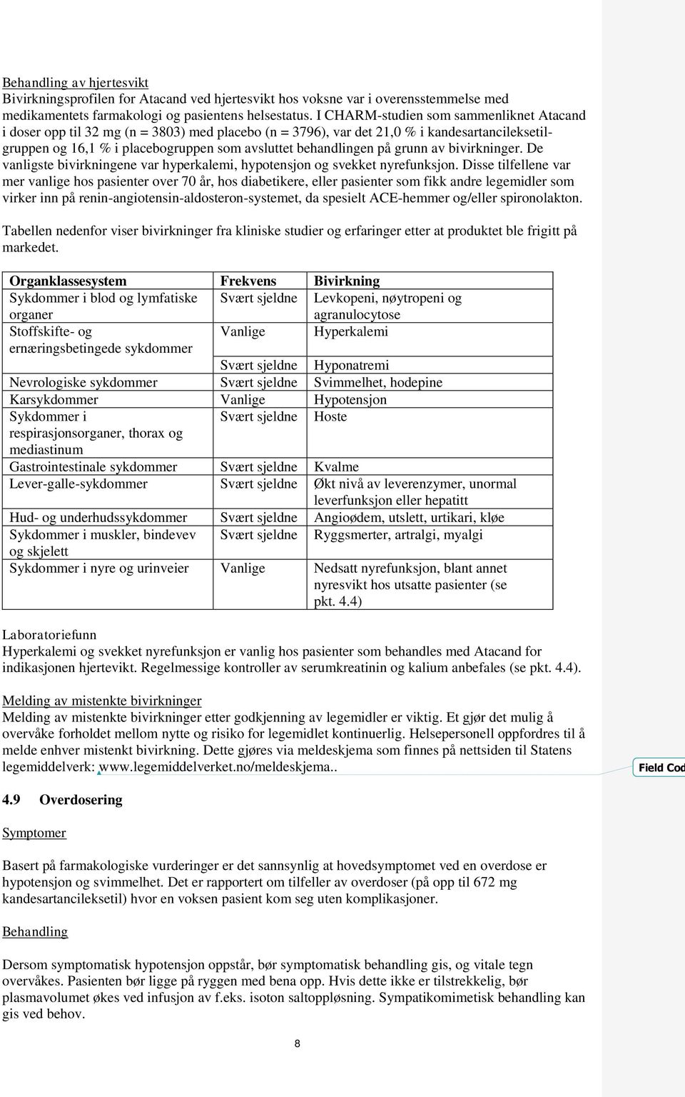 på grunn av bivirkninger. De vanligste bivirkningene var hyperkalemi, hypotensjon og svekket nyrefunksjon.