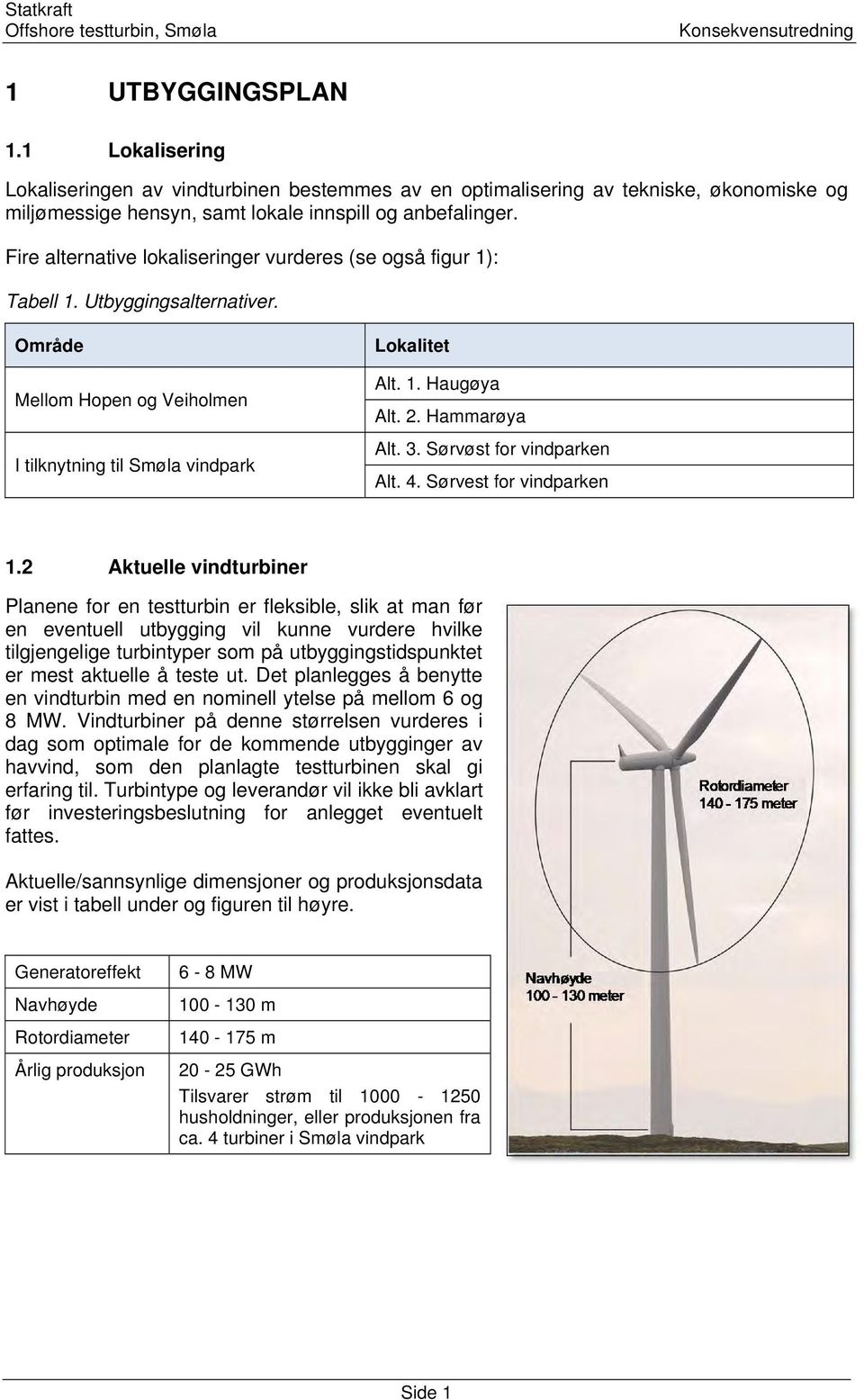 Hammarøya Alt. 3. Sørvøst for vindparken Alt. 4. Sørvest for vindparken 1.