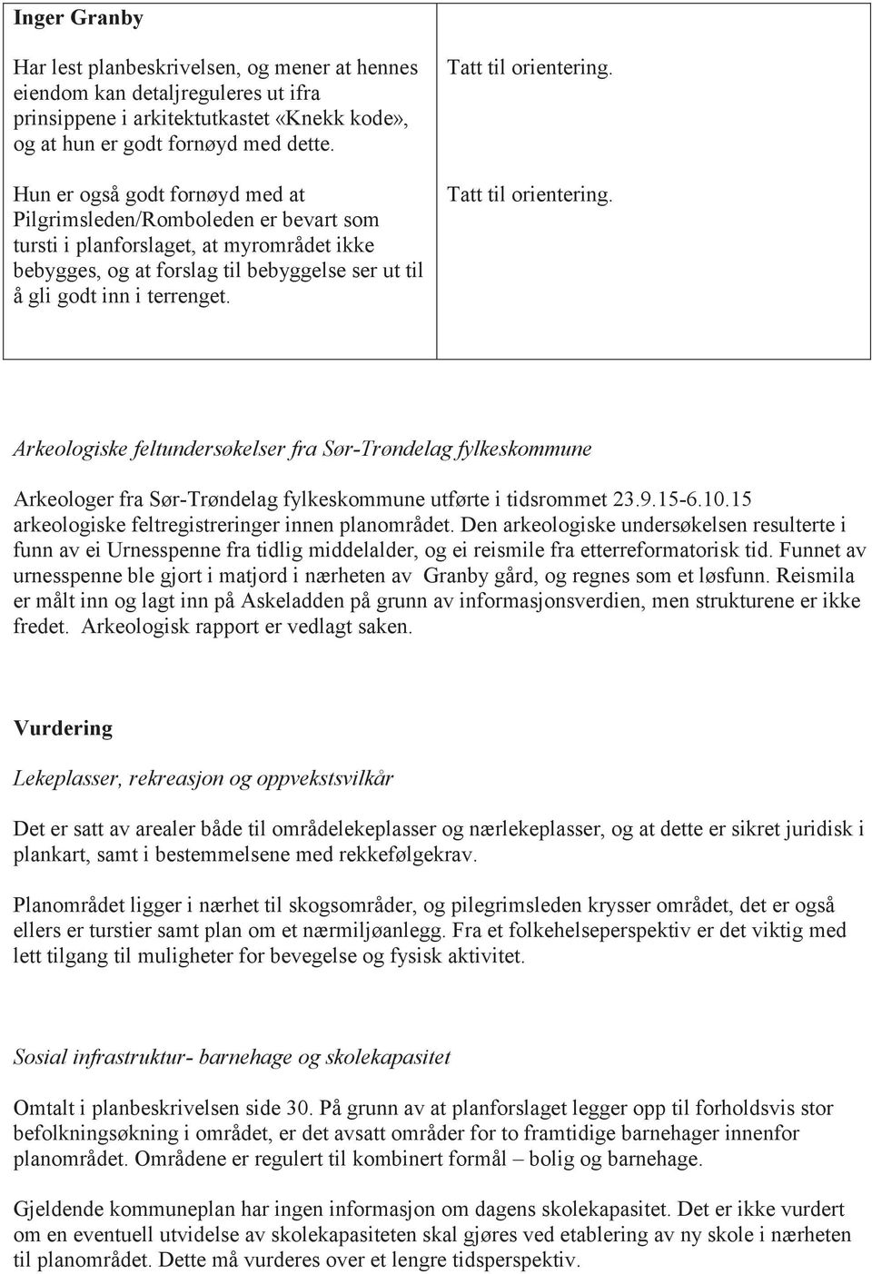 Arkeologiske feltundersøkelser fra Sør-Trøndelag fylkeskommune Arkeologer fra Sør-Trøndelag fylkeskommune utførte i tidsrommet 23.9.15-6.10.15 arkeologiske feltregistreringer innen planområdet.