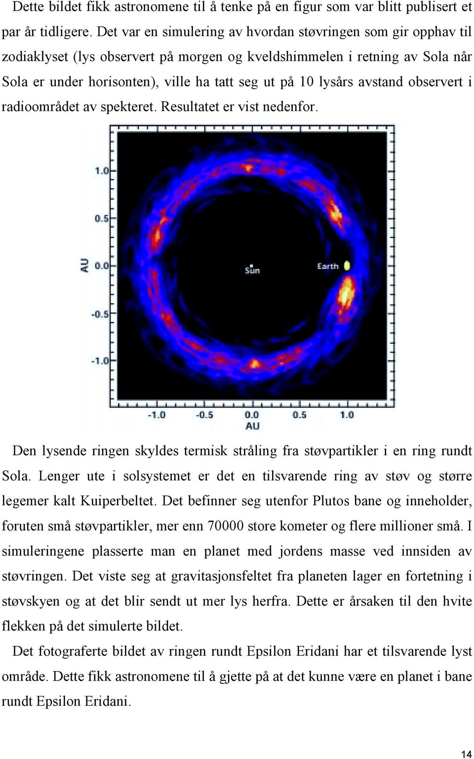 lysårs avstand observert i radioområdet av spekteret. Resultatet er vist nedenfor. Den lysende ringen skyldes termisk stråling fra støvpartikler i en ring rundt Sola.