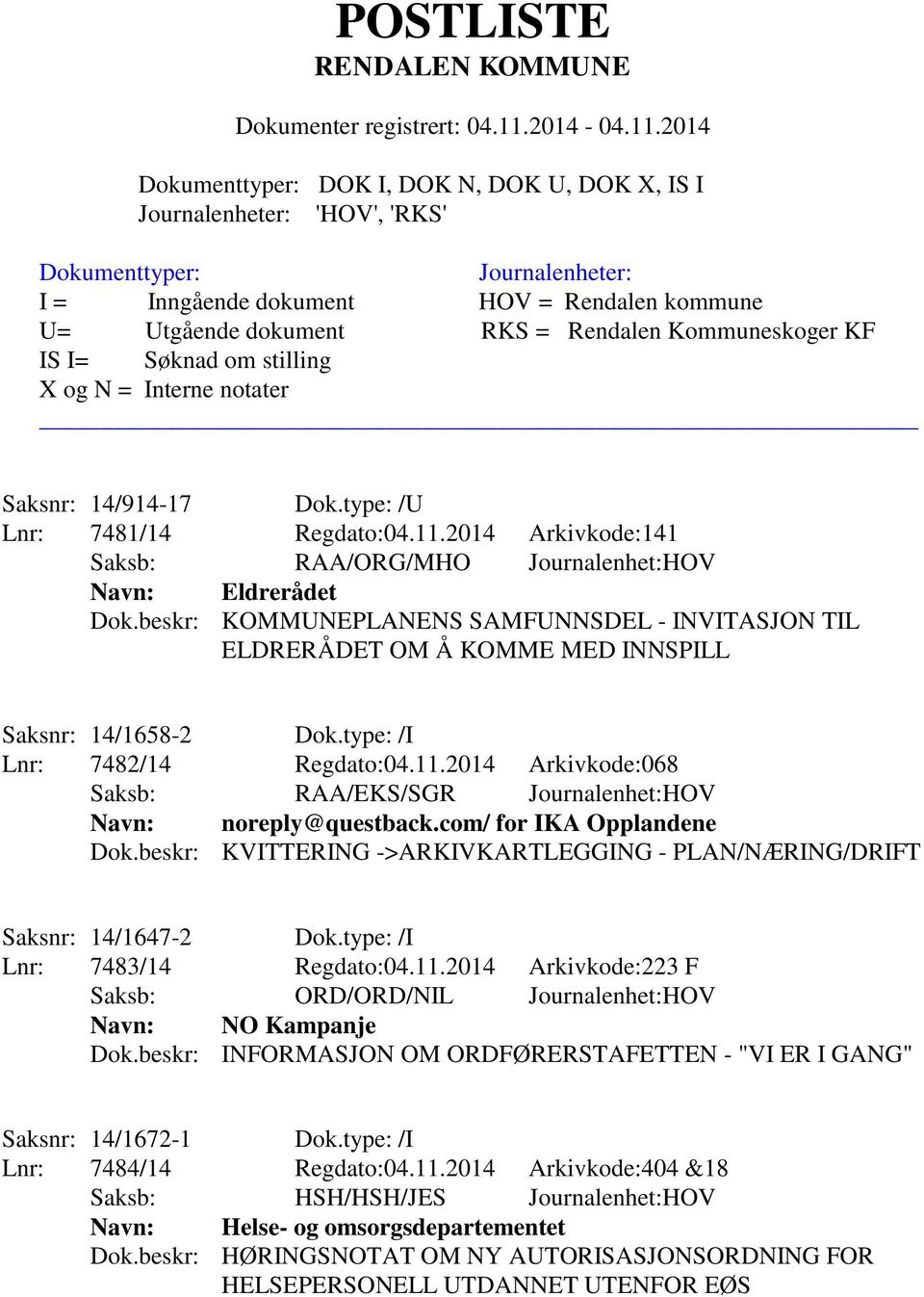 2014 Arkivkode:068 Saksb: RAA/EKS/SGR Journalenhet:HOV Navn: noreply@questback.com/ for IKA Opplandene Dok.beskr: KVITTERING ->ARKIVKARTLEGGING - PLAN/NÆRING/DRIFT Saksnr: 14/1647-2 Dok.