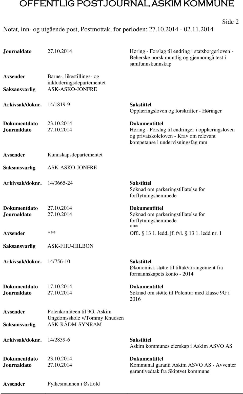 14/1819-9 Sakstittel Opplæringsloven og forskrifter - Høringer Dokumentdato 23.10.