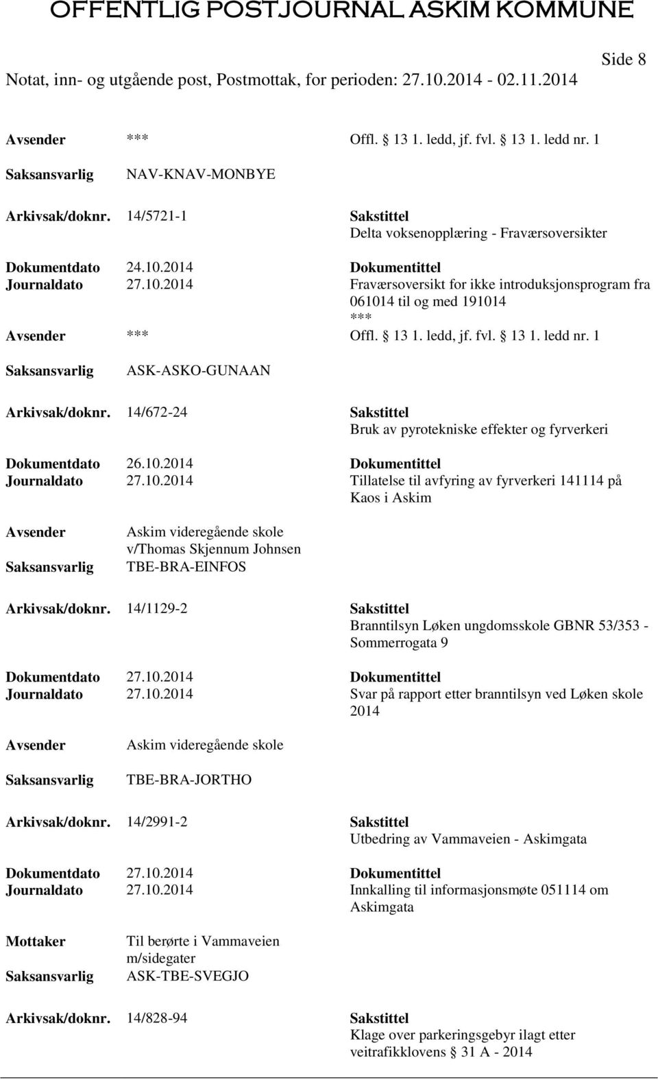 14/672-24 Sakstittel Bruk av pyrotekniske effekter og fyrverkeri Dokumentdato 26.10.