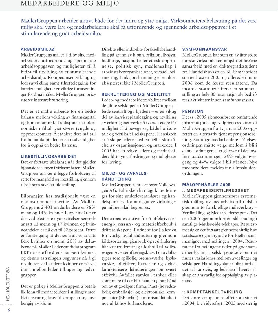 ARBEIDSMILJØ MøllerGruppens mål er å tilby sine medarbeidere utfordrende og spennende arbeidsoppgaver, og muligheten til å bidra til utvikling av et stimulerende arbeidsmiljø.