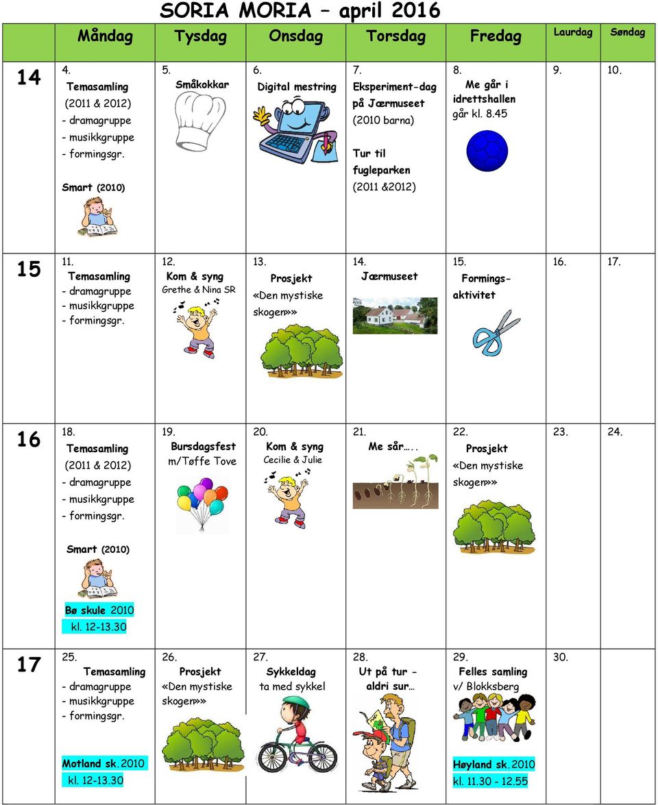 45 Tur til fugleparken (2011 &2012) Grethe & Nina SR «Den mystiske skogen»» Formings- aktivitet 1 1 Cecilie & Julie