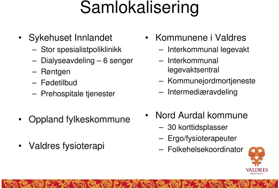 Kommunene i Valdres Interkommunal legevakt Interkommunal legevaktsentral