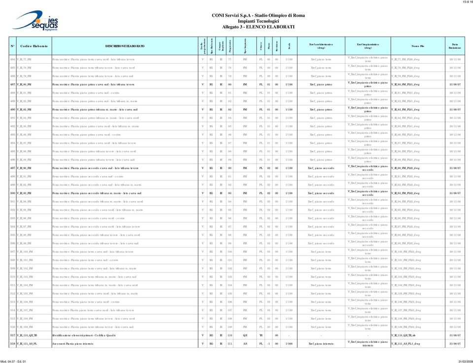 Pianta piano curva sud - lato tribuna tevere V EG IE 80 FM PL 01 00 1/100 Xref_ piano 488 V_IE_81_FM Forza motrice: Pianta piano curva sud - centro V EG IE 81 FM PL 01 00 1/100 Xref_ piano 489
