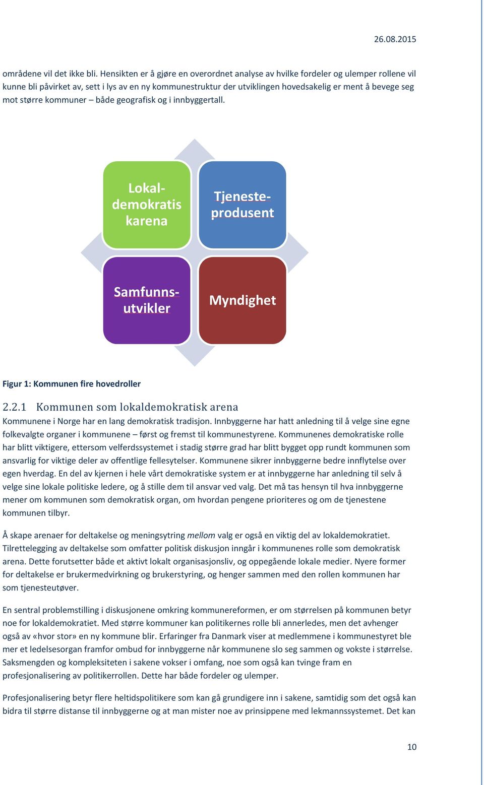 større kommuner både geografisk og i innbyggertall. Lokaldemokratis karena Tjenesteprodusent Samfunnsutvikler Myndighet Figur 1: Kommunen fire hovedroller 2.