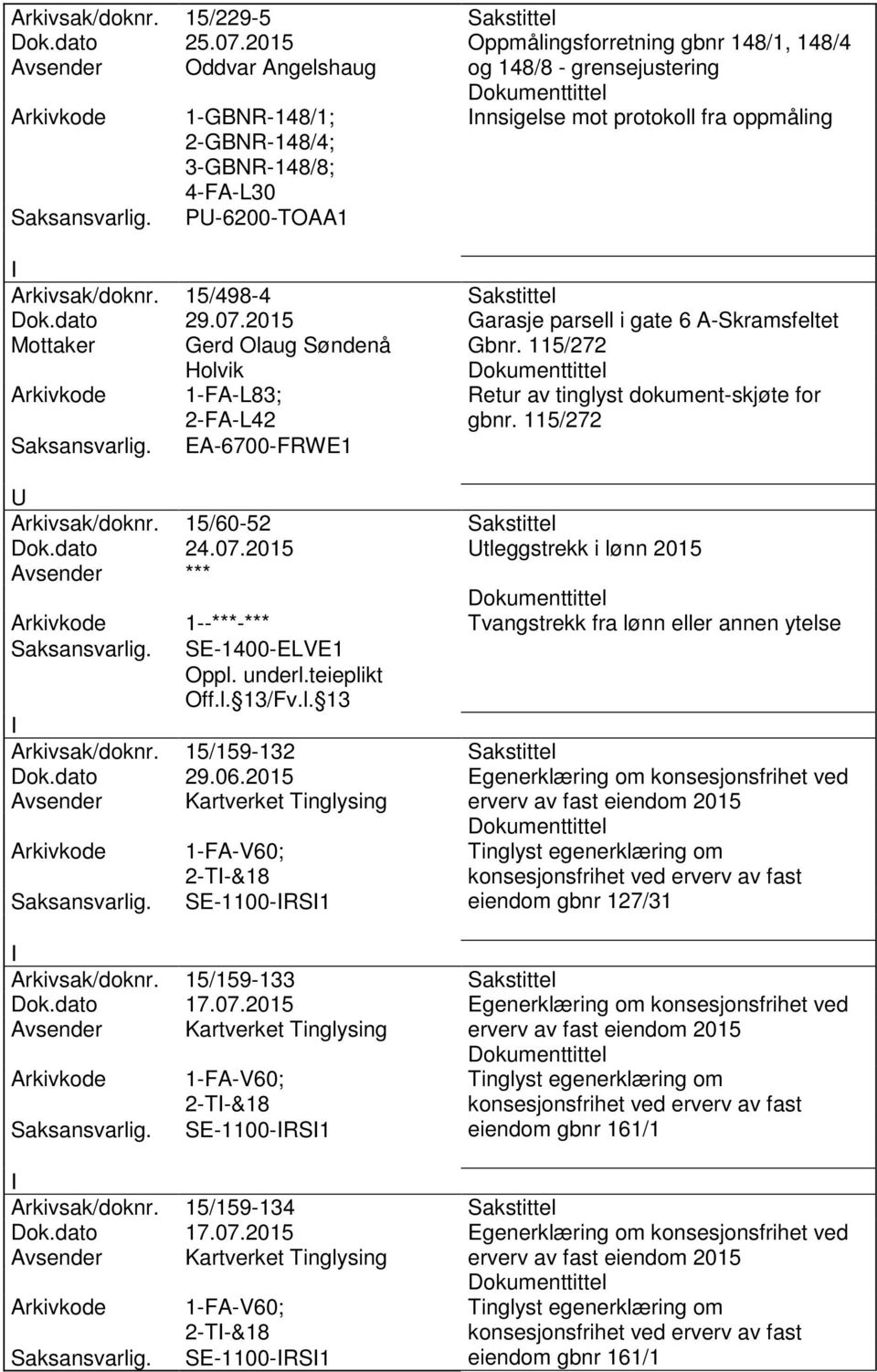 Arkivsak/doknr. 15/498-4 Sakstittel Dok.dato 29.07.2015 Garasje parsell i gate 6 A-Skramsfeltet Mottaker Gerd Olaug Søndenå Gbnr.