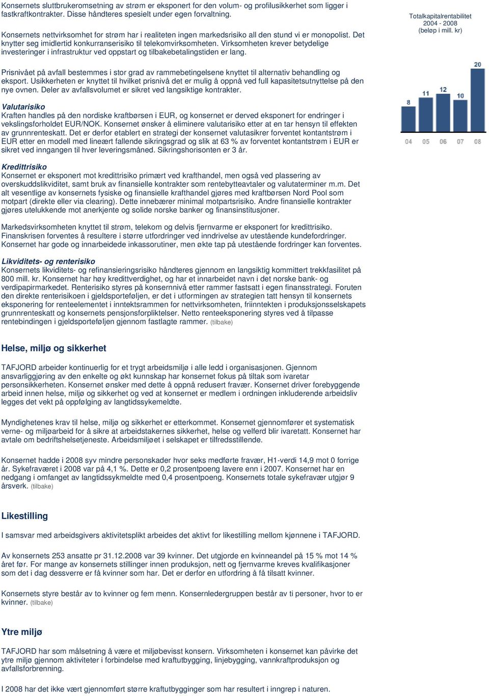 Virksomheten krever betydelige investeringer i infrastruktur ved oppstart og tilbakebetalingstiden er lang. Totalkapitalrentabilitet 2004-2008 (beløp i mill.