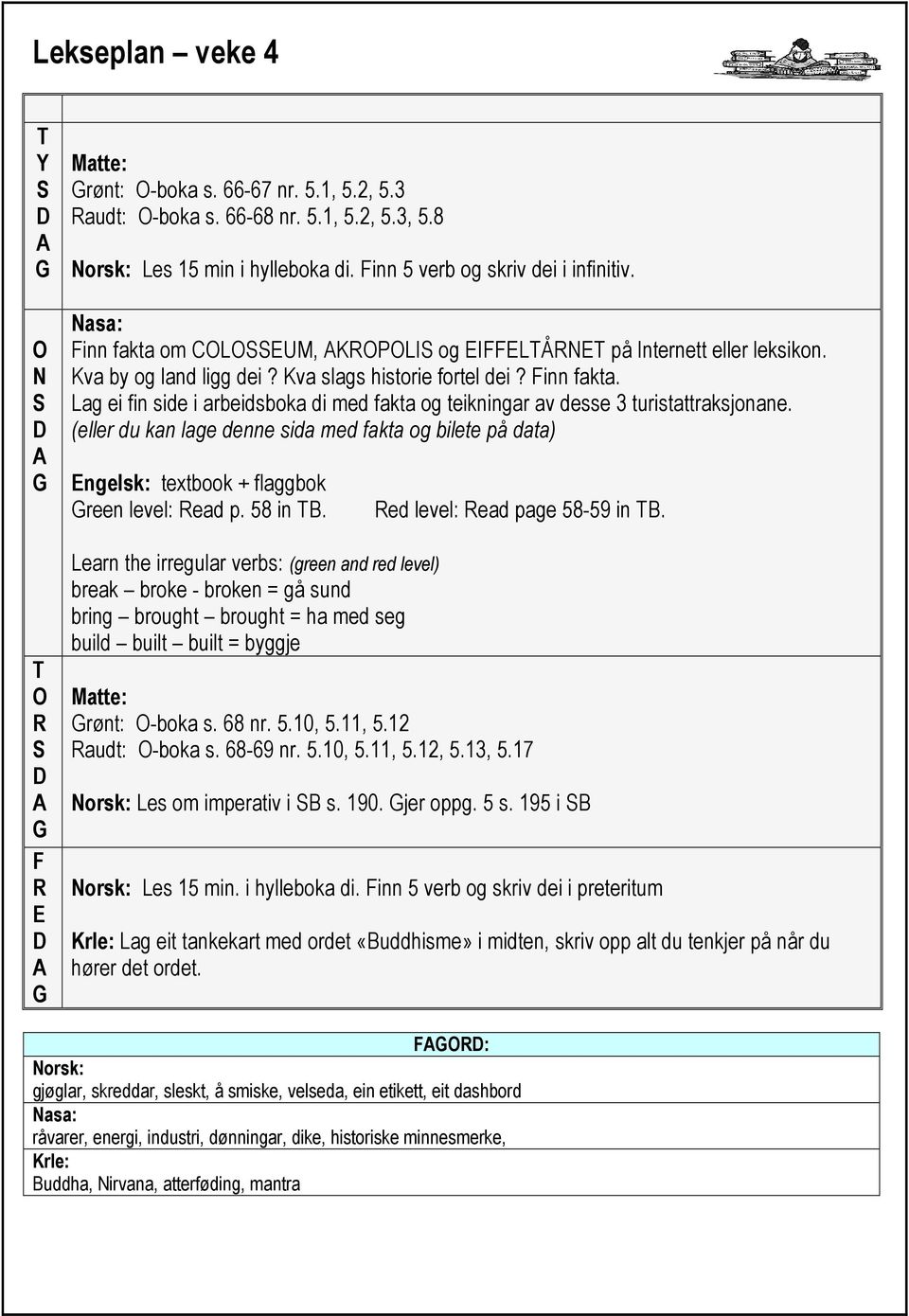 Lag ei fin side i arbeidsboka di med fakta og teikningar av desse 3 turistattraksjonane. (eller du kan lage denne sida med fakta og bilete på data) Engelsk: textbook + flaggbok reen level: ead p.