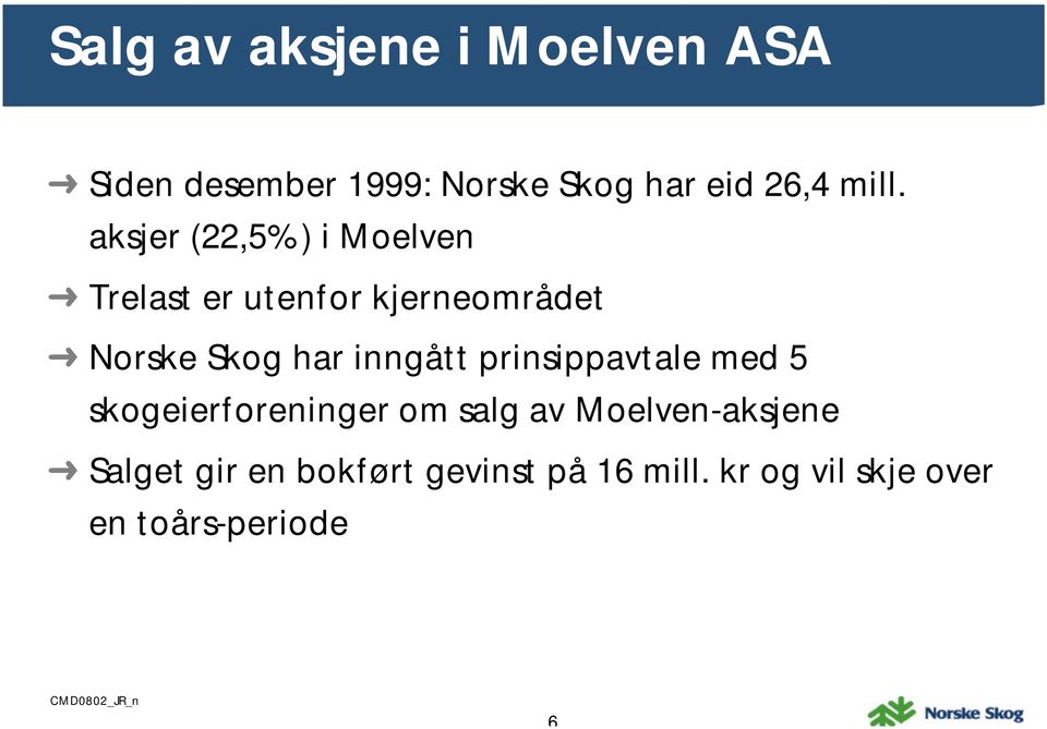 har inngått prinsippavtale med 5 skogeierforeninger om salg av