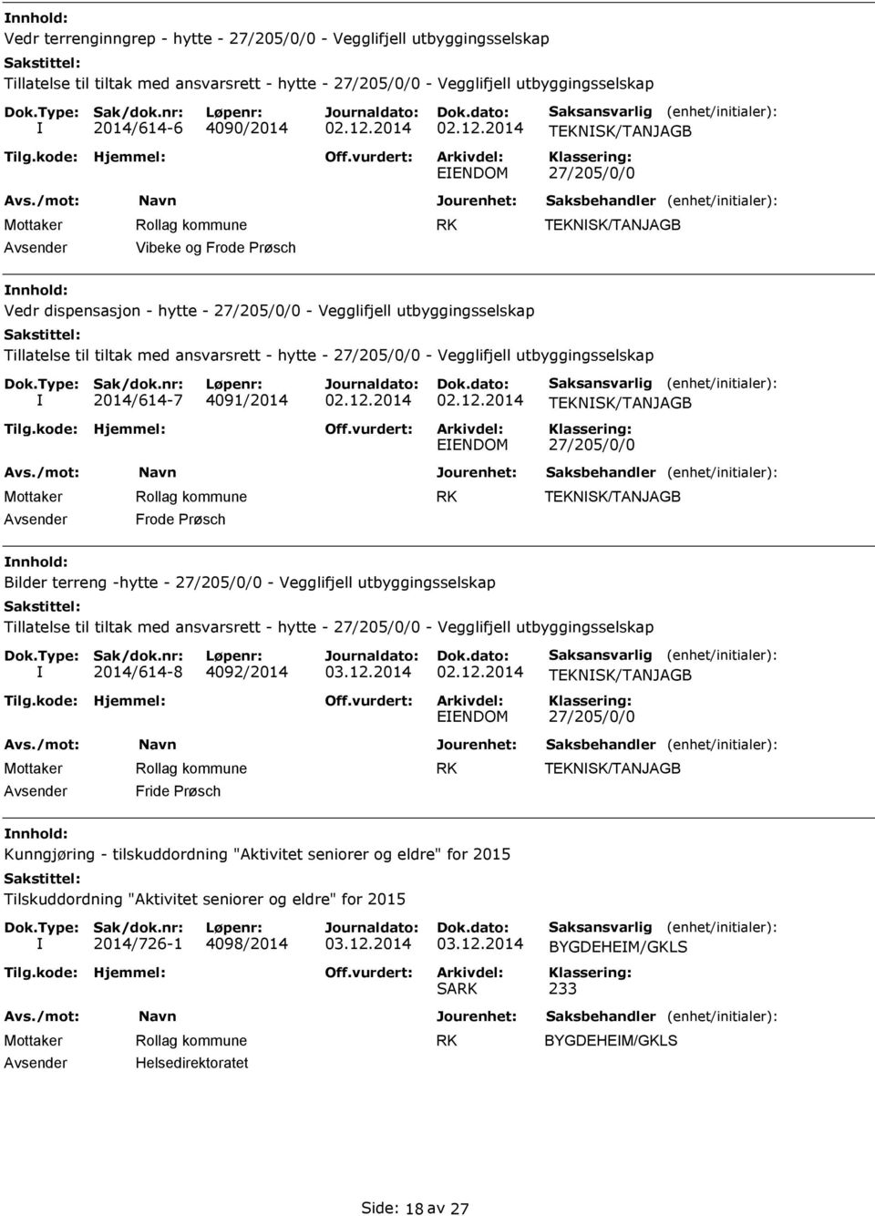 27/205/0/0 - Vegglifjell utbyggingsselskap 2014/614-7 4091/2014 EENDOM TEKNSK/TANJAGB 27/205/0/0 TEKNSK/TANJAGB Avsender Frode Prøsch Bilder terreng -hytte - 27/205/0/0 - Vegglifjell