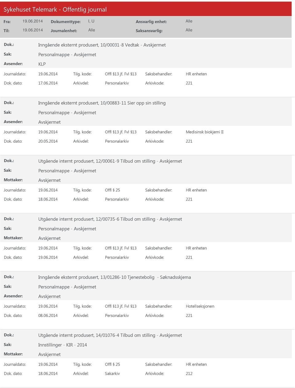 2014 Arkivdel: Personalarkiv Arkivkode: 221 tgående internt produsert, 12/00061