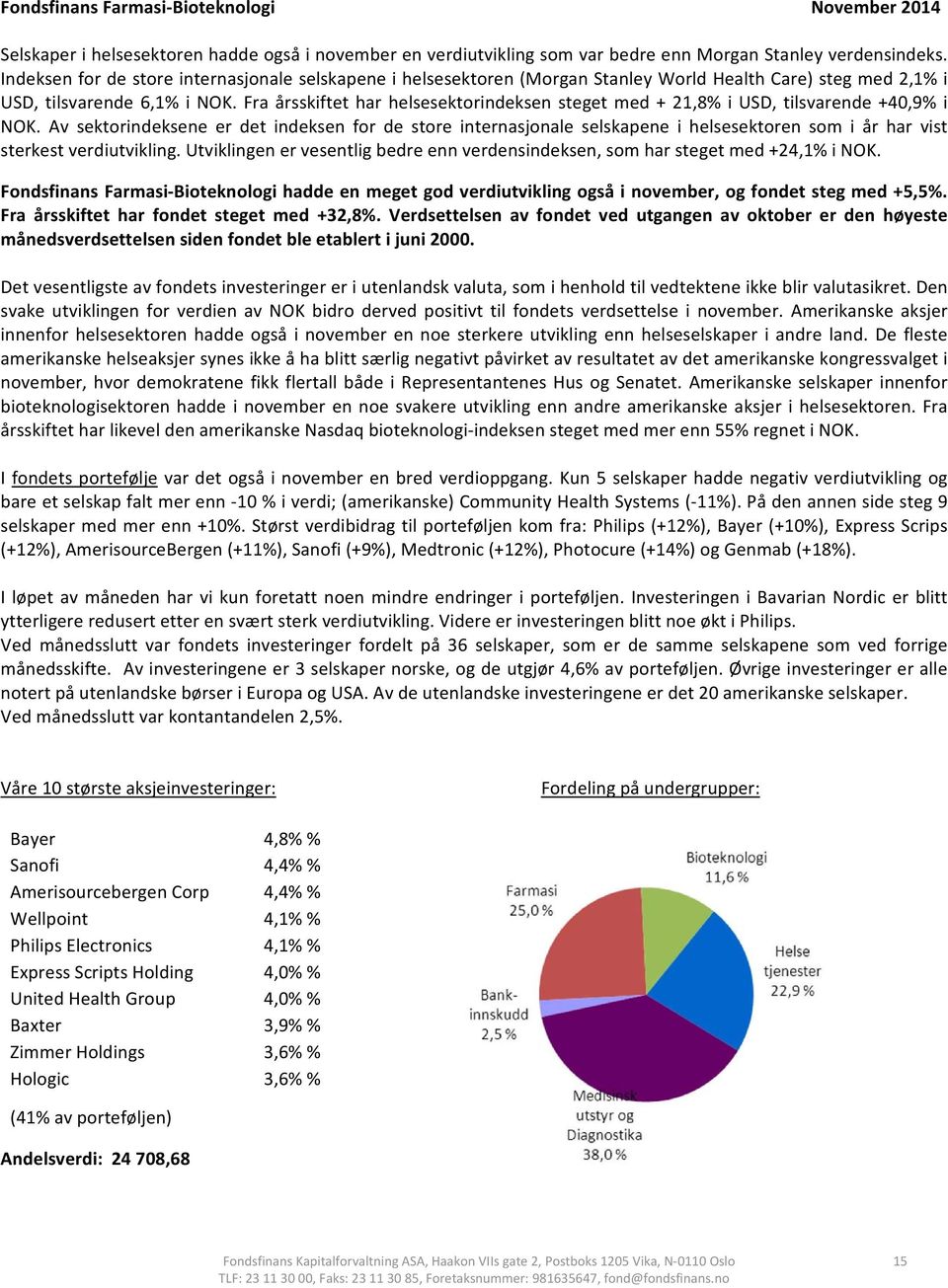 Fra årsskiftet har helsesektorindeksen steget med + 21,8% i USD, tilsvarende +40,9% i NOK.